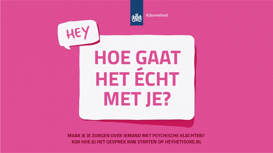 Campagneposter van heyhetisoke.nl met daarop de vraag 'Hoe gaat het écht met je?'