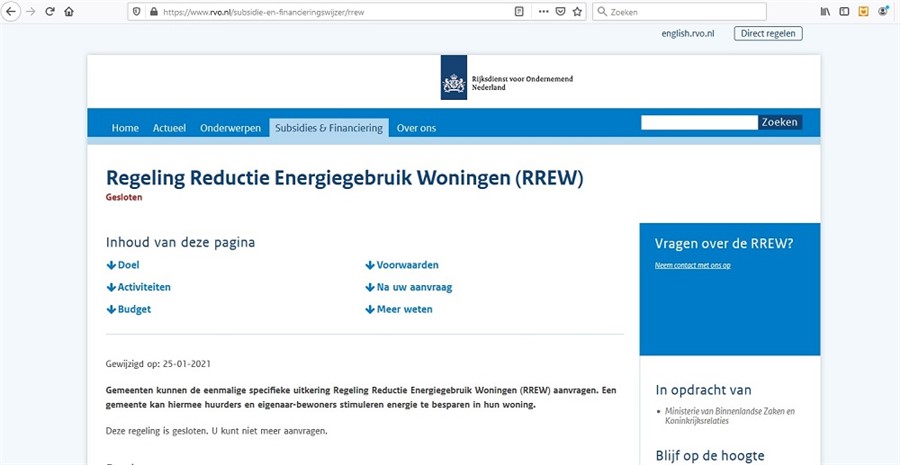 Bericht Regeling Reductie Energiegebruik Woningen (RREW) bekijken