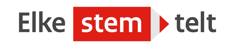 Logo in wit en rood met de tekst 'elke stem telt'
